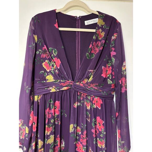 Mac Duggal Long Sleeve Ruched Top Deep V-Neckline Gown Purple Size 10 NWT #68558 - Picture 6 of 16